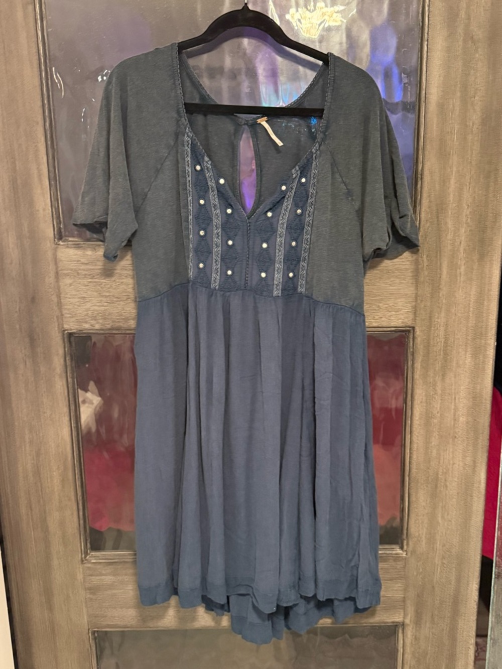 Free People Oh So Easy Babydoll Dress Embroidered Mirrored Flowy size L